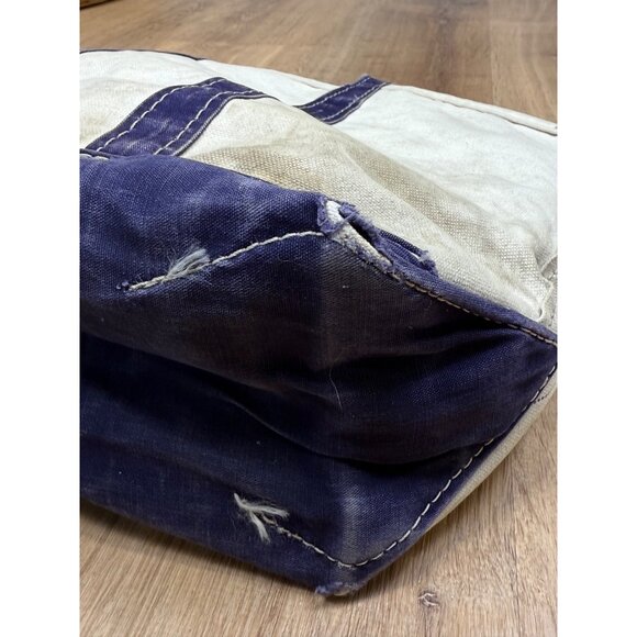 Vintage 80s LL Bean Canvas Tote Bag With Navy Straps Sawtooth Label 15" x10" Sho - Picture 7 of 10